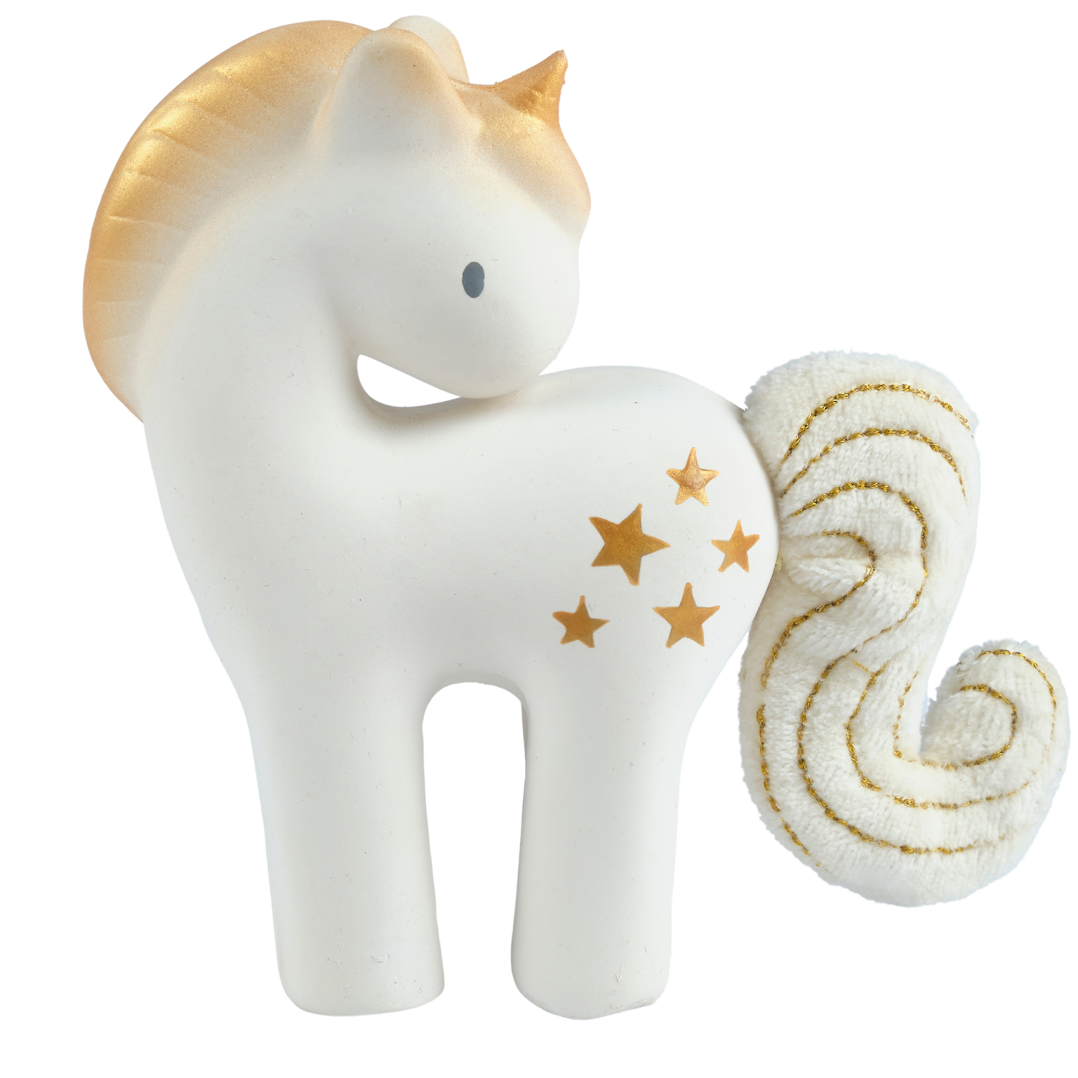 White unicorn figurine with gold stars and accents on a white background