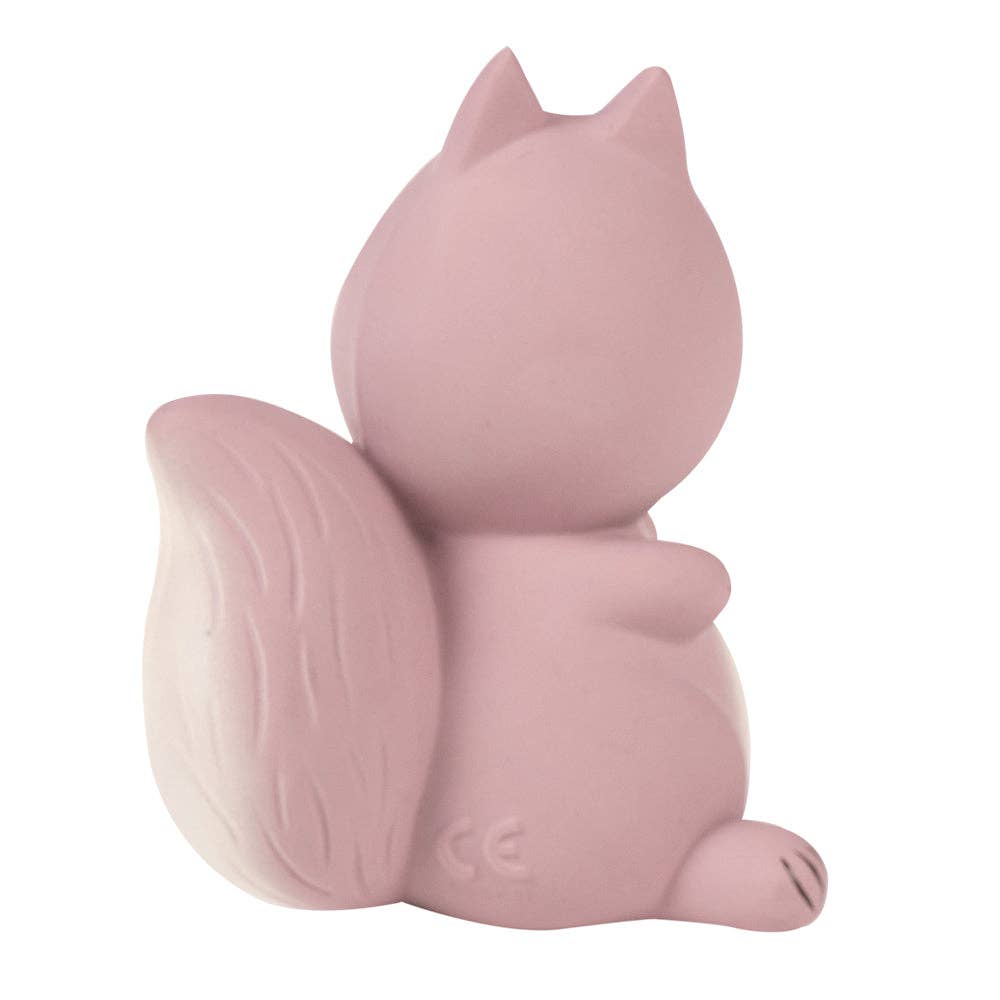 Pink squirrel-shaped object on a white background