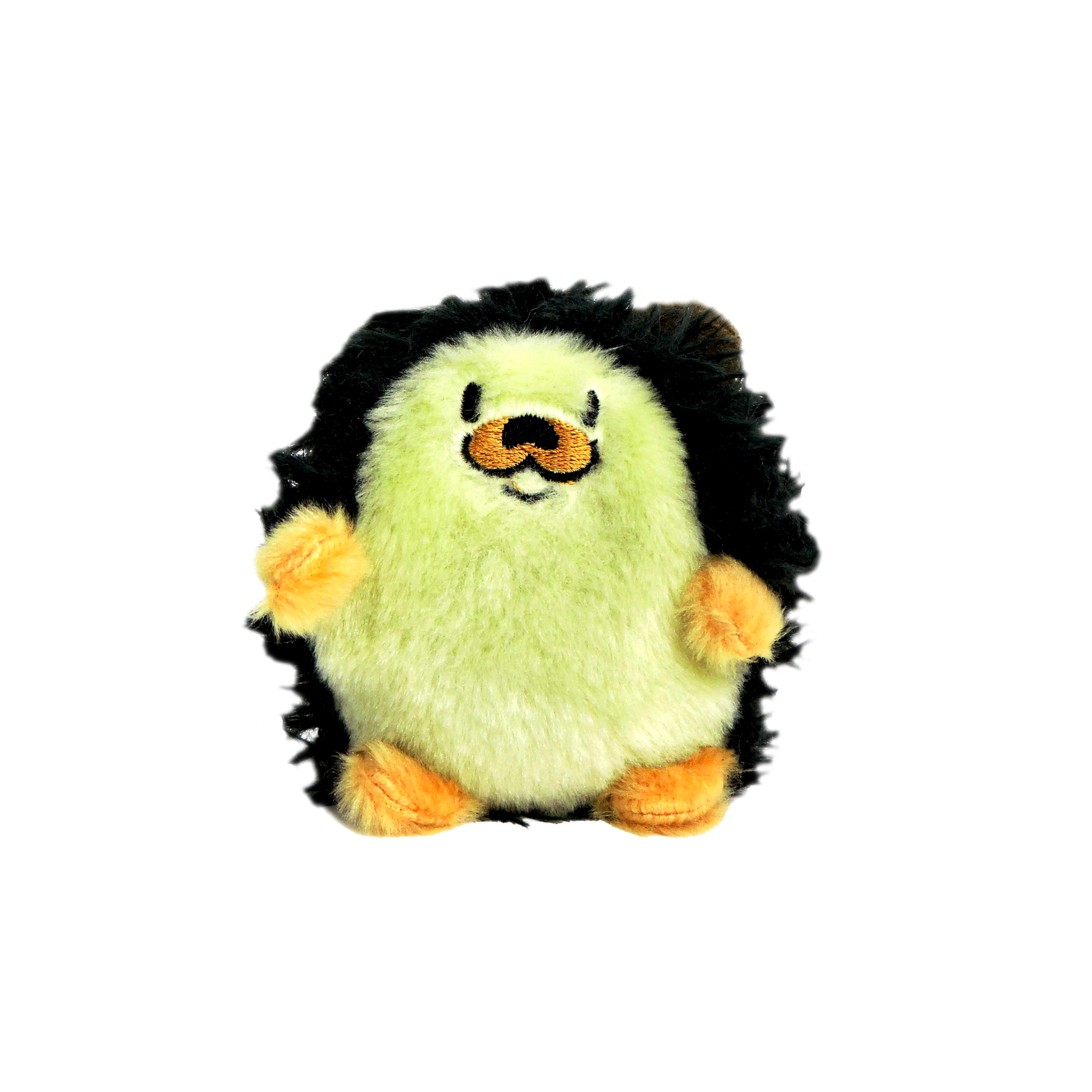 Plush toy hedgehog with a happy expression on a white background