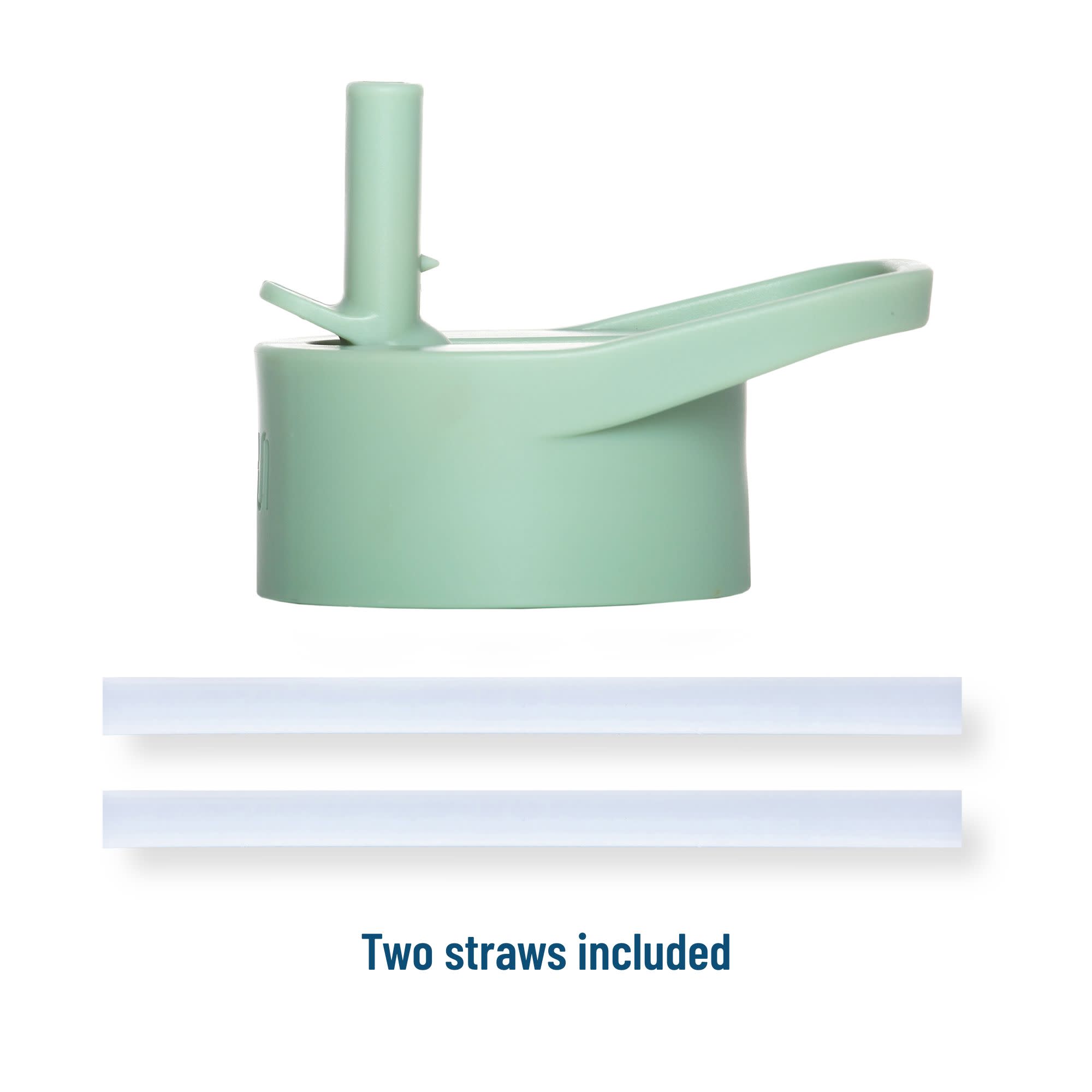 Mint green straw lid with two straws on a white background