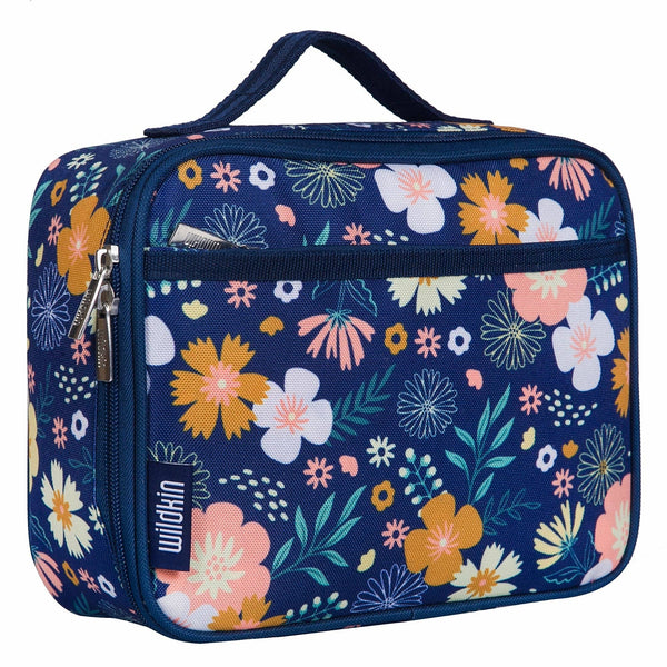 Floral-patterned lunch bag with visible brand name on a white background