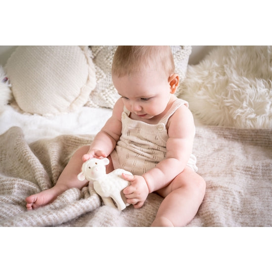 Tikiri Toys - Bahbah the Lamb Organic Rubber Teether, Rattle & Bath Toy