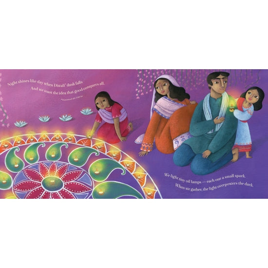 Barefoot Books - Let's Celebrate! Special Days Around the World book open with illustration of Diwali
