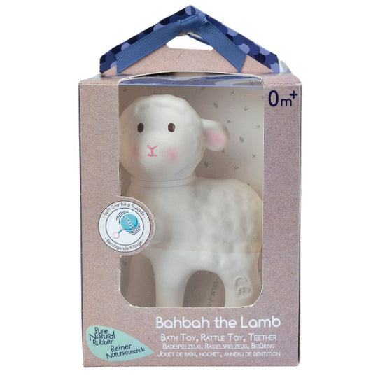 Tikiri Toys - Bahbah the Lamb Organic Rubber Teether, Rattle & Bath Toy