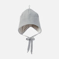 Gray wool bonnet tied at the bottom with a bow