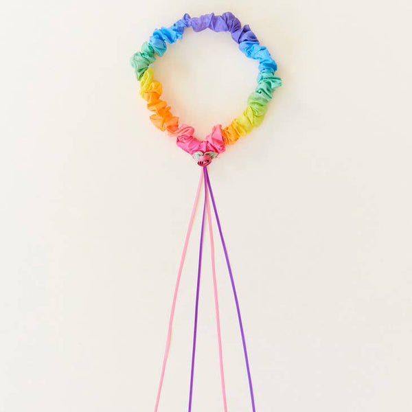 rainbow silk scarf garland on a white background